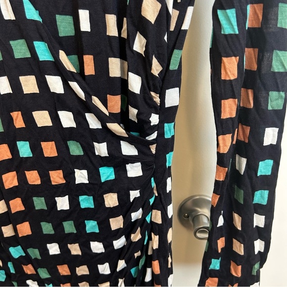Boss Hugo Boss Esetta Ruched Dress Small Geometric Square Print Midi Long Sleeve - Picture 7 of 12